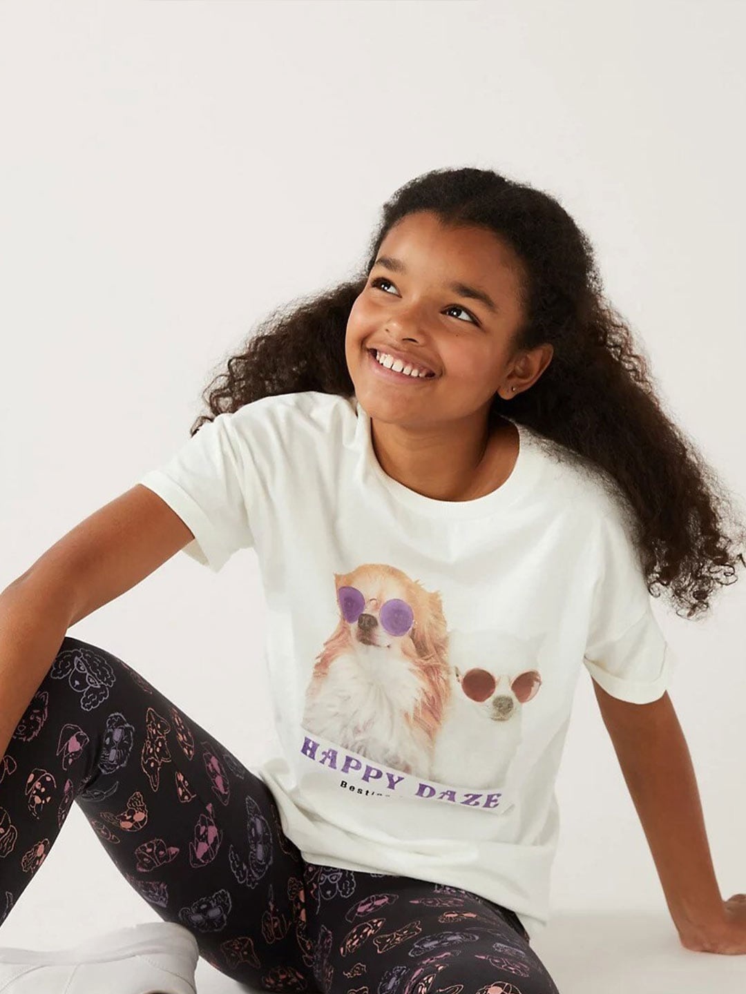 

Marks & Spencer Girls Graphic Printed Pure Cotton T-shirt, Off white
