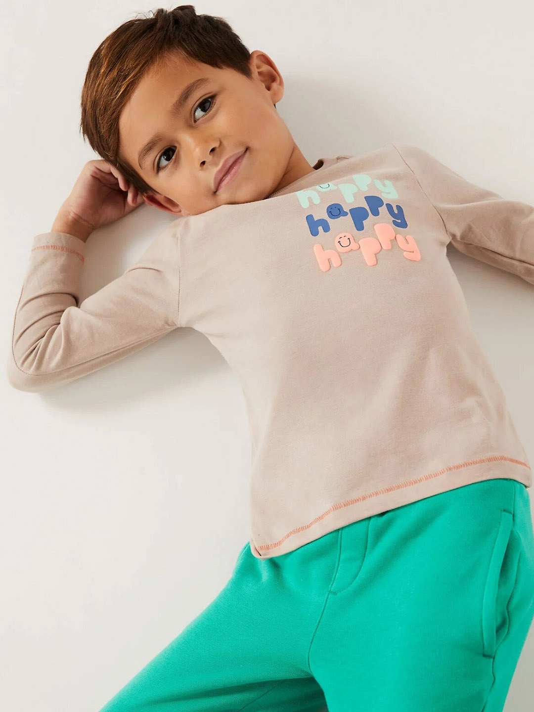 

Marks & Spencer Boys Typography Printed Cotton T-shirt, Beige