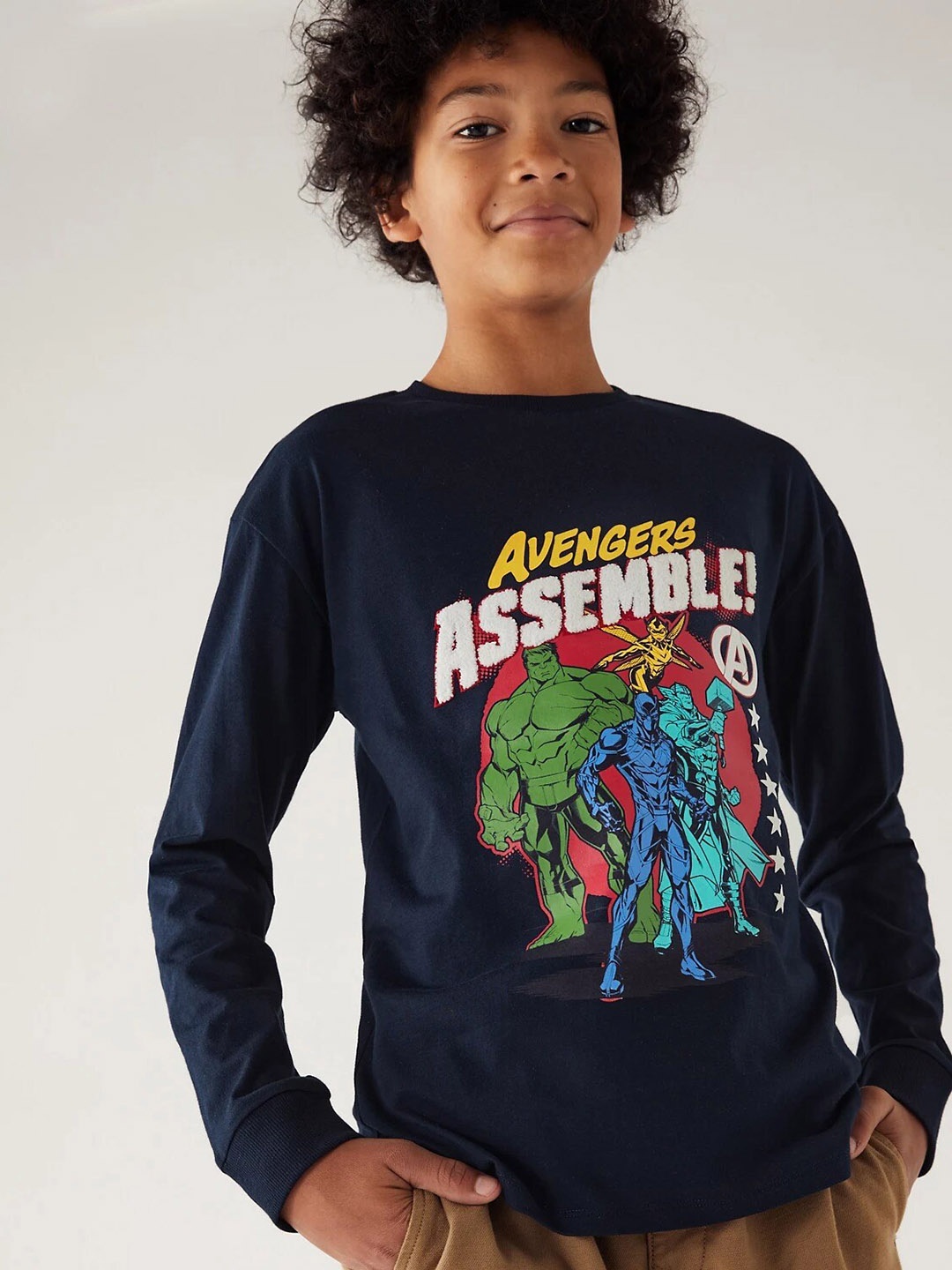 

Marks & Spencer Boys Marvel Avengers Printed Cotton T-shirt, Navy blue