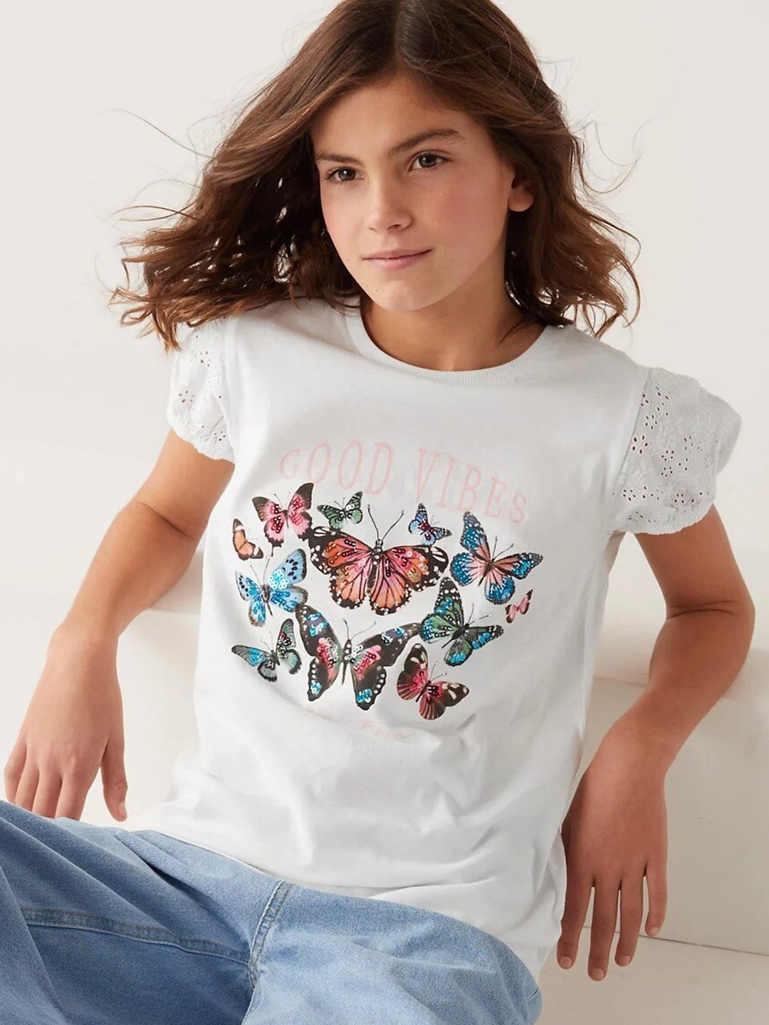 

Marks & Spencer Girls Printed Pure Cotton T-shirt, White