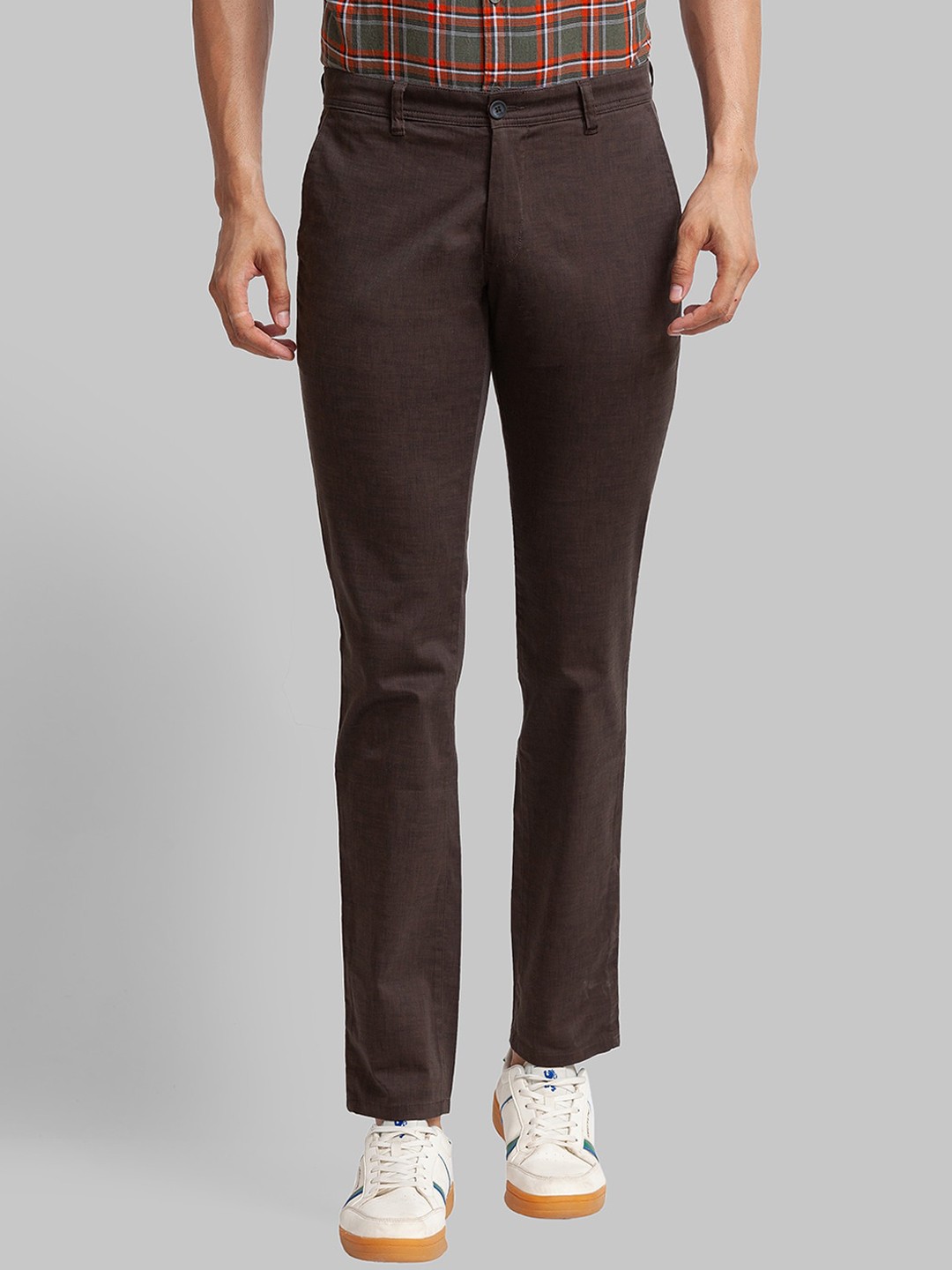 

Parx Men Tapered Fit Mid-Rise Trousers, Brown