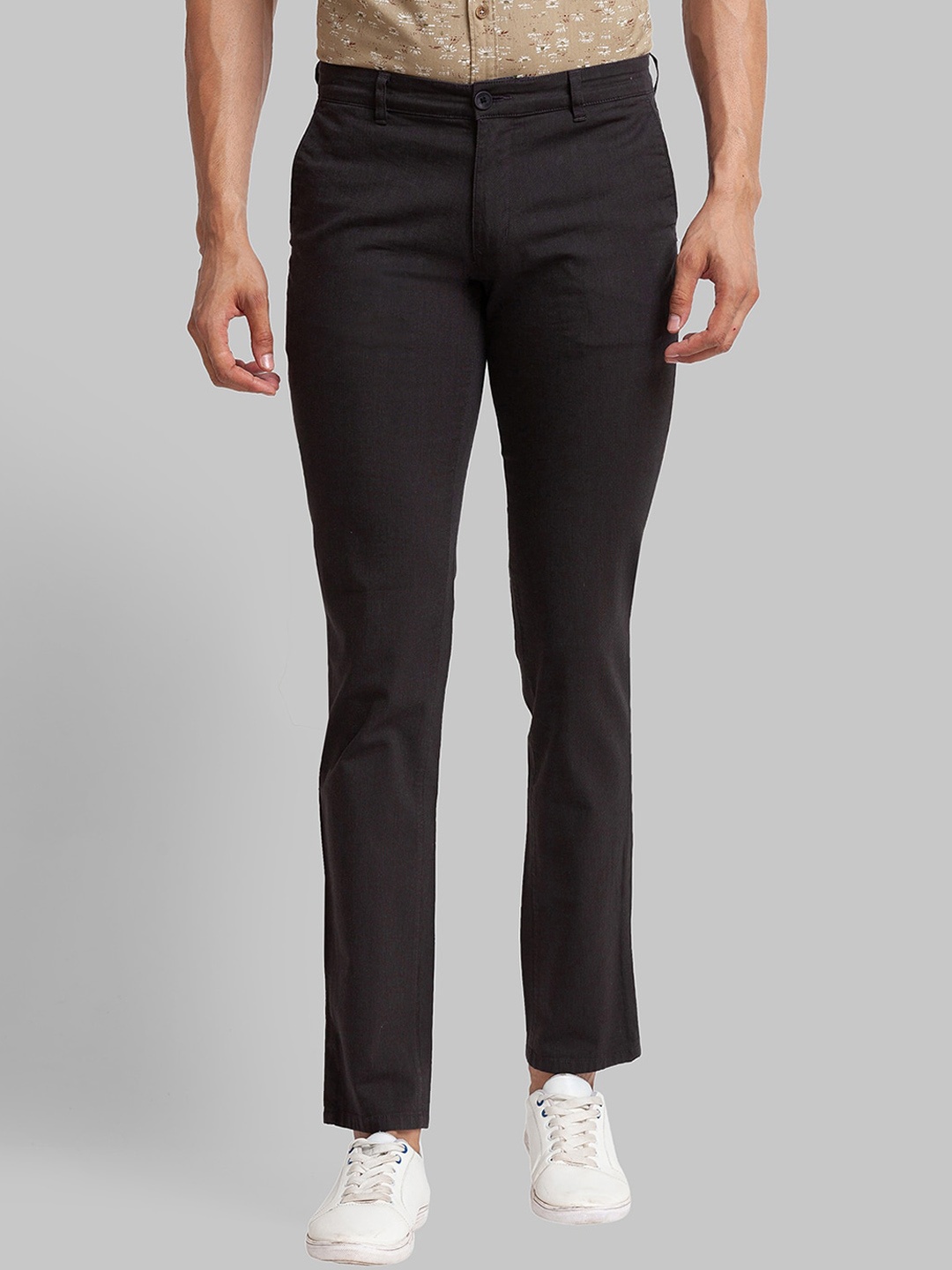 

Parx Men Tapered Fit Mid-Rise Trousers, Black