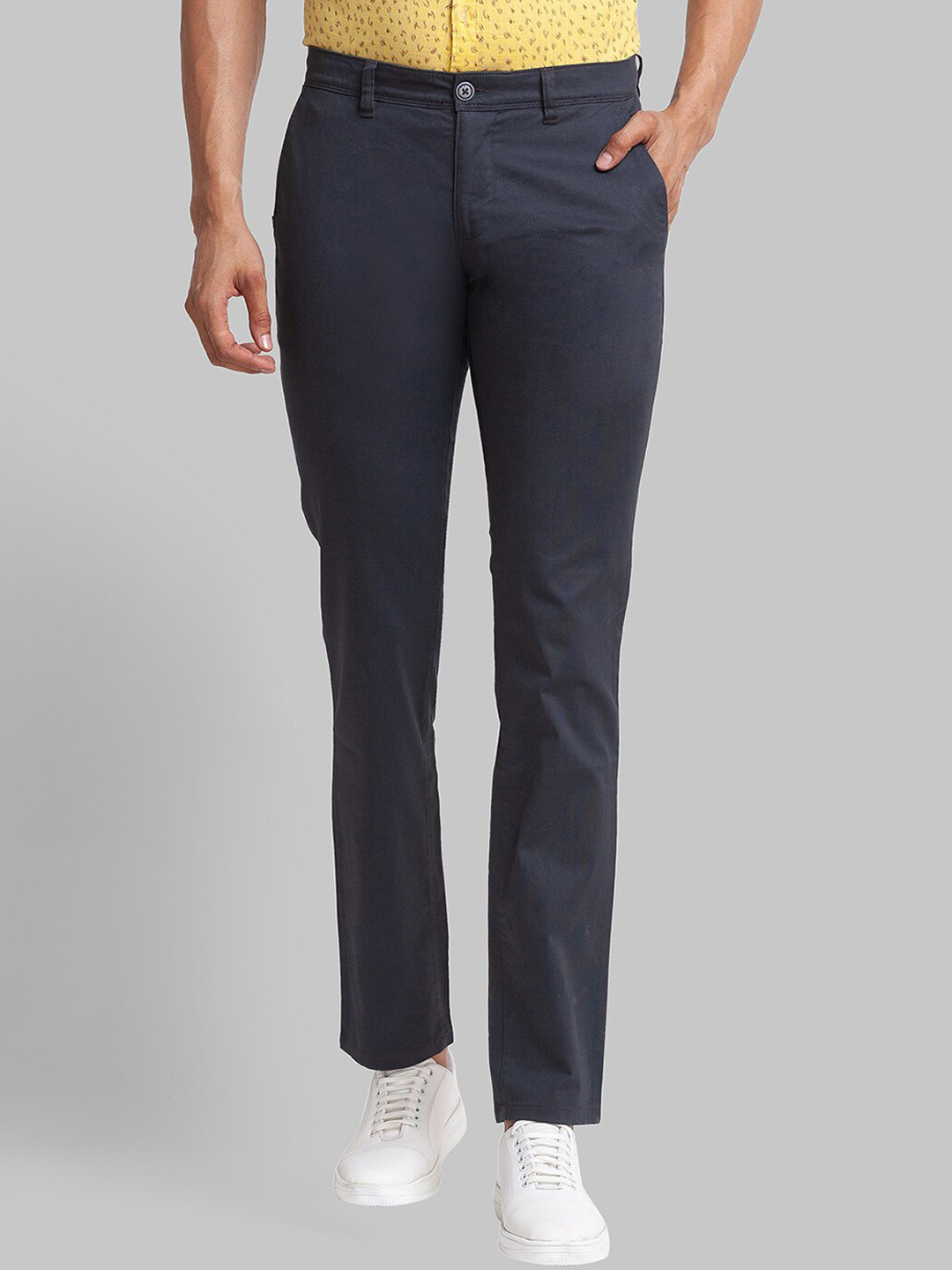 

Parx Men Textured Tapered Fit Mid-Rise Trousers, Navy blue