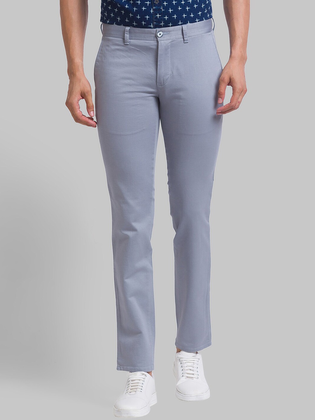 

Parx Men Tapered Fit Mid-Rise Trousers, Blue