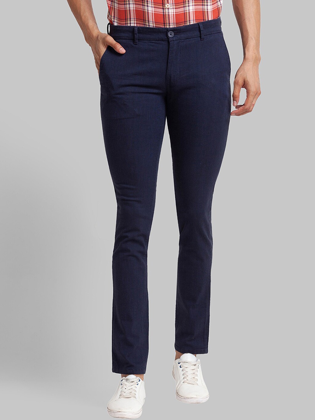 

Parx Men Slim Fit Mid-Rise Trousers, Blue