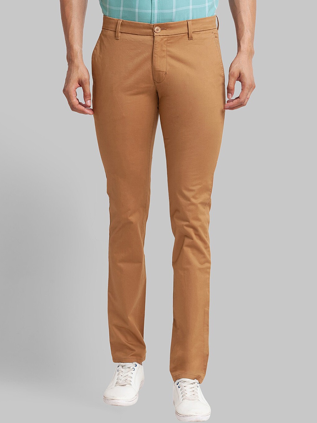 

Parx Men Slim Fit Mid-Rise Trousers, Khaki