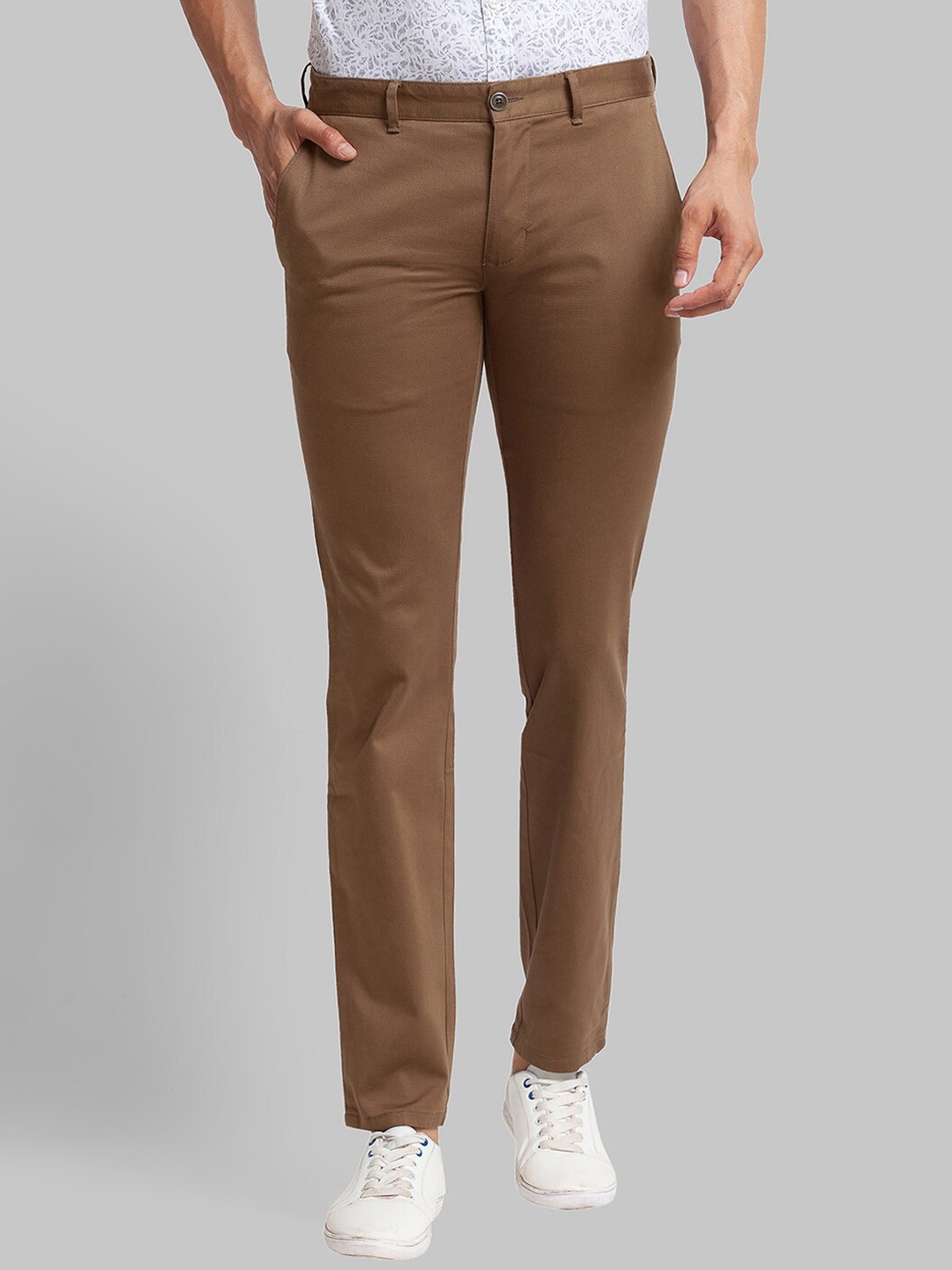 

Parx Men Tapered Fit Mid-Rise Trousers, Brown