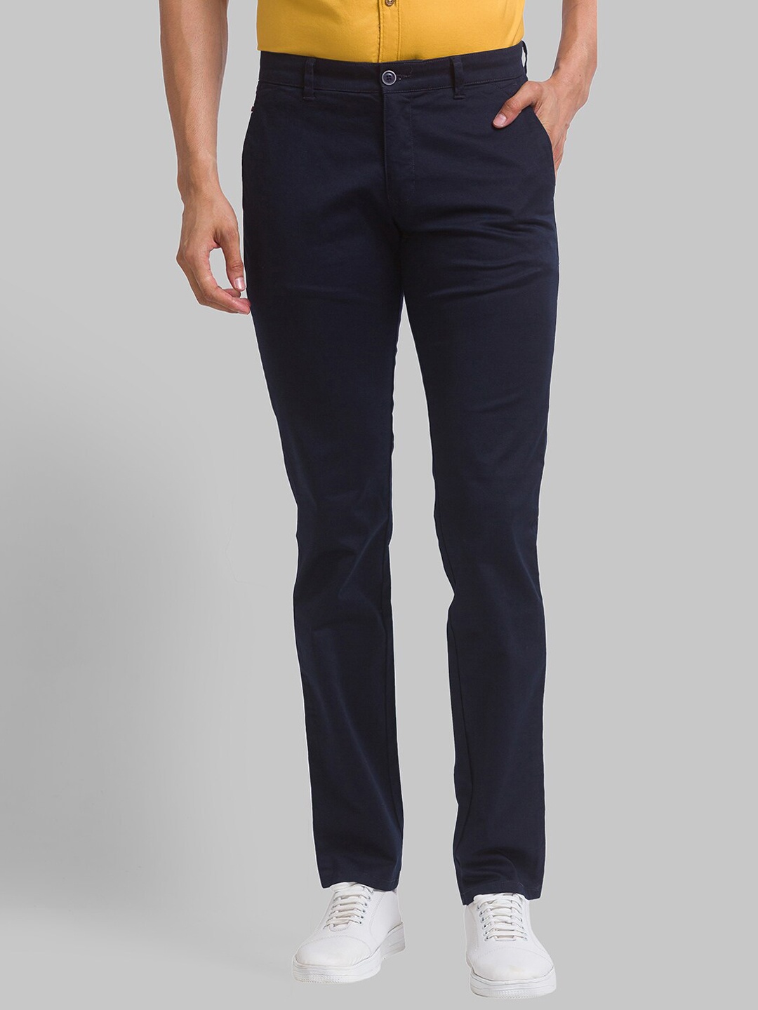 

Parx Men Tapered Fit Mid-Rise Trousers, Blue