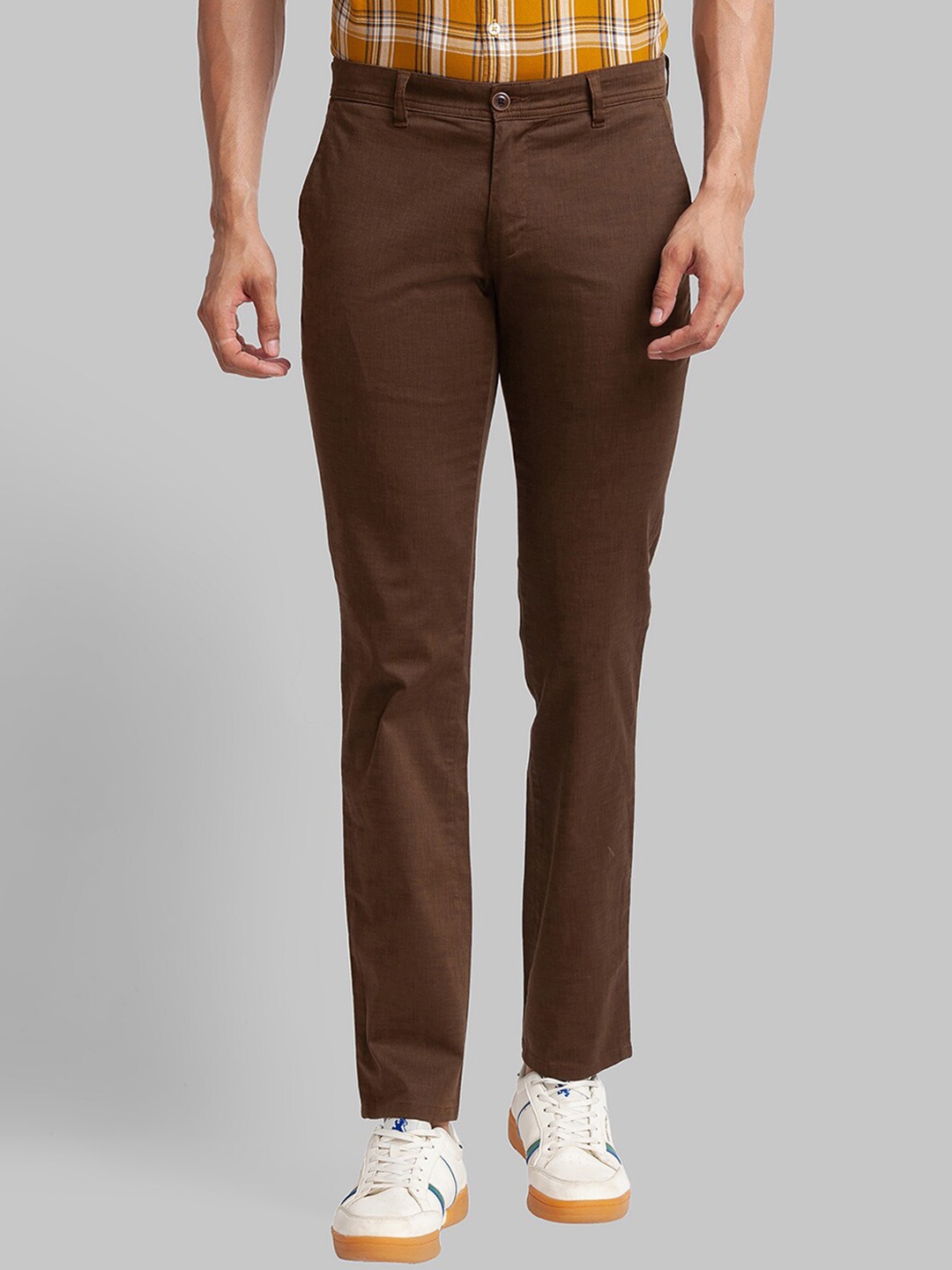 

Parx Men Tapered Fit Mid-Rise Regular Trousers, Brown