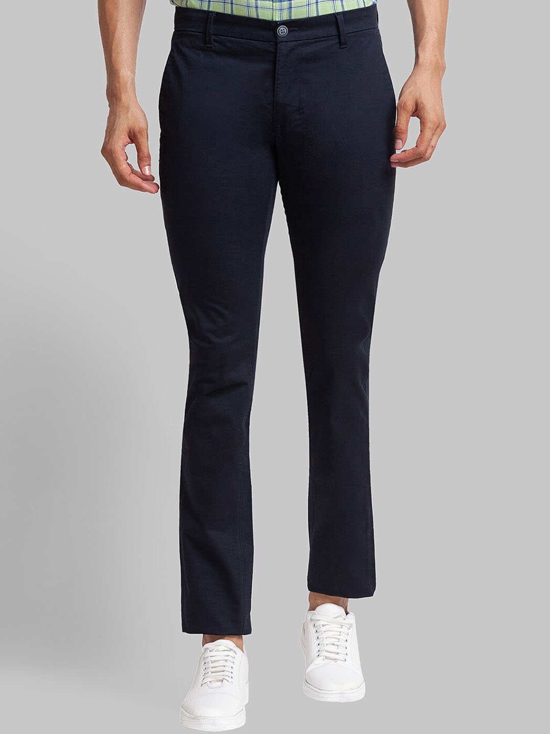 

Parx Men Slim Fit Mid-Rise Regular Trousers, Navy blue