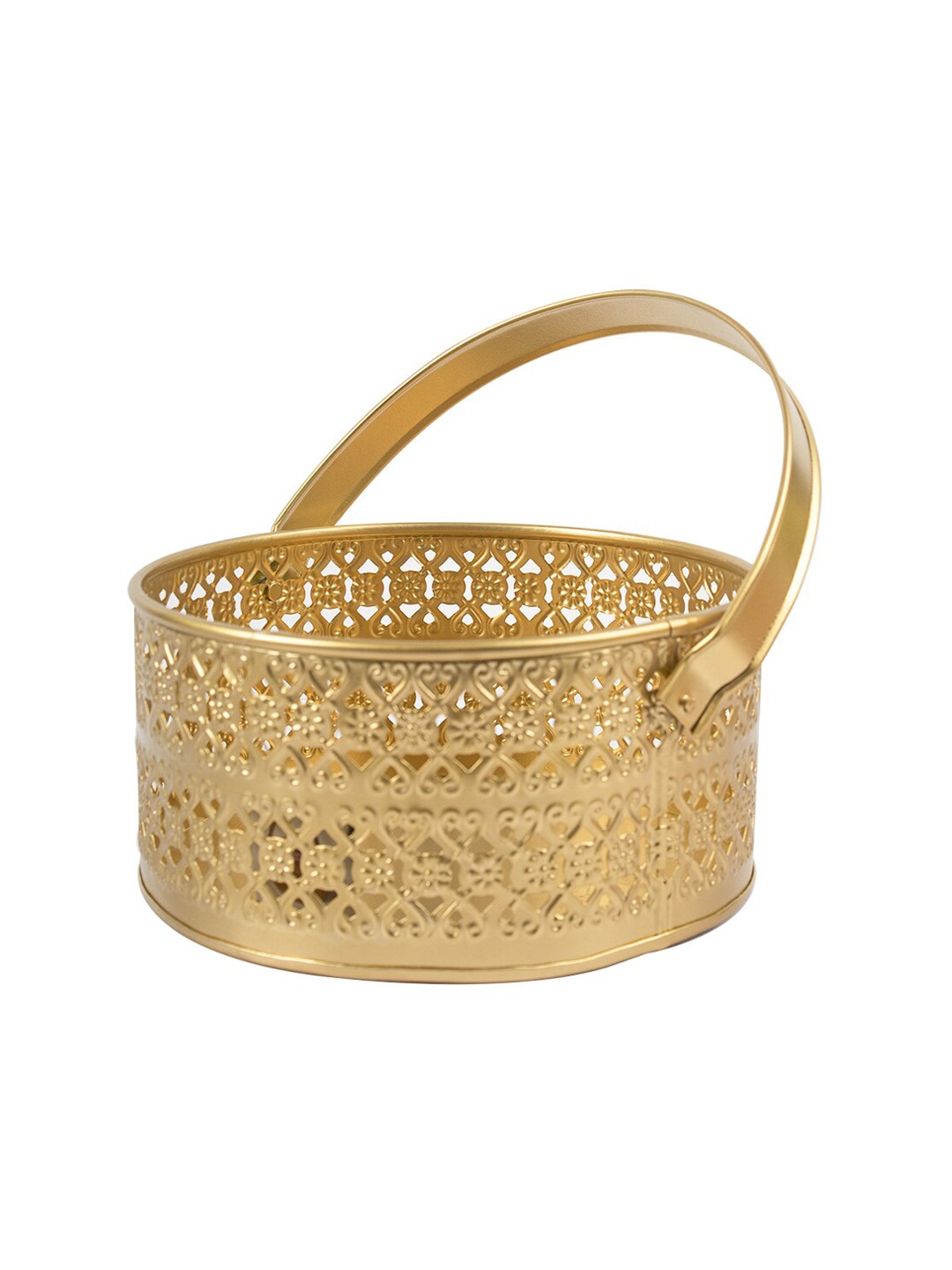 

MARKET99 Embossed Flower Basket With Handle, Gold