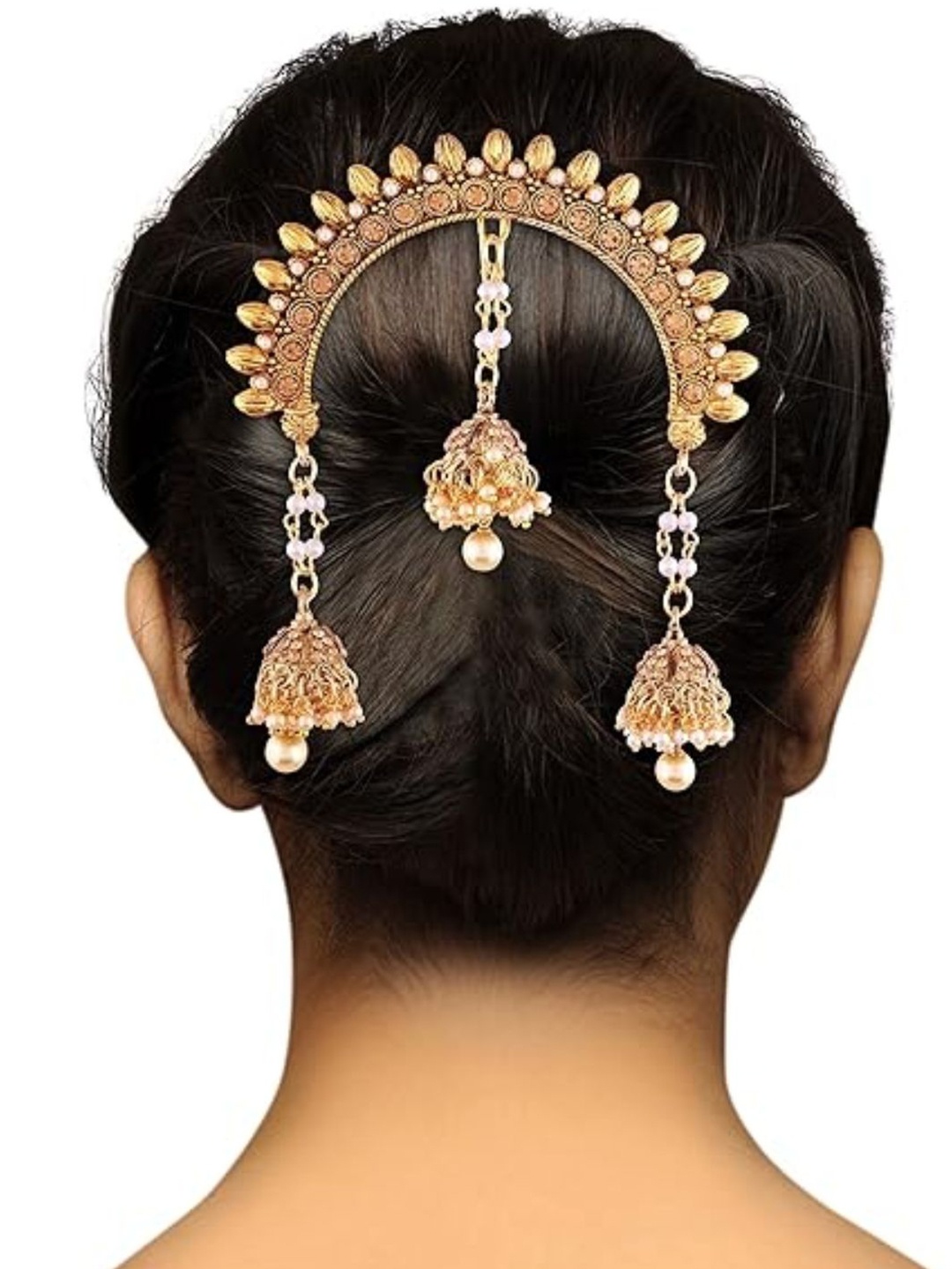 

I Jewels Gold-Plated Stone Studded Pearl Detailed Alloy Juda Pin