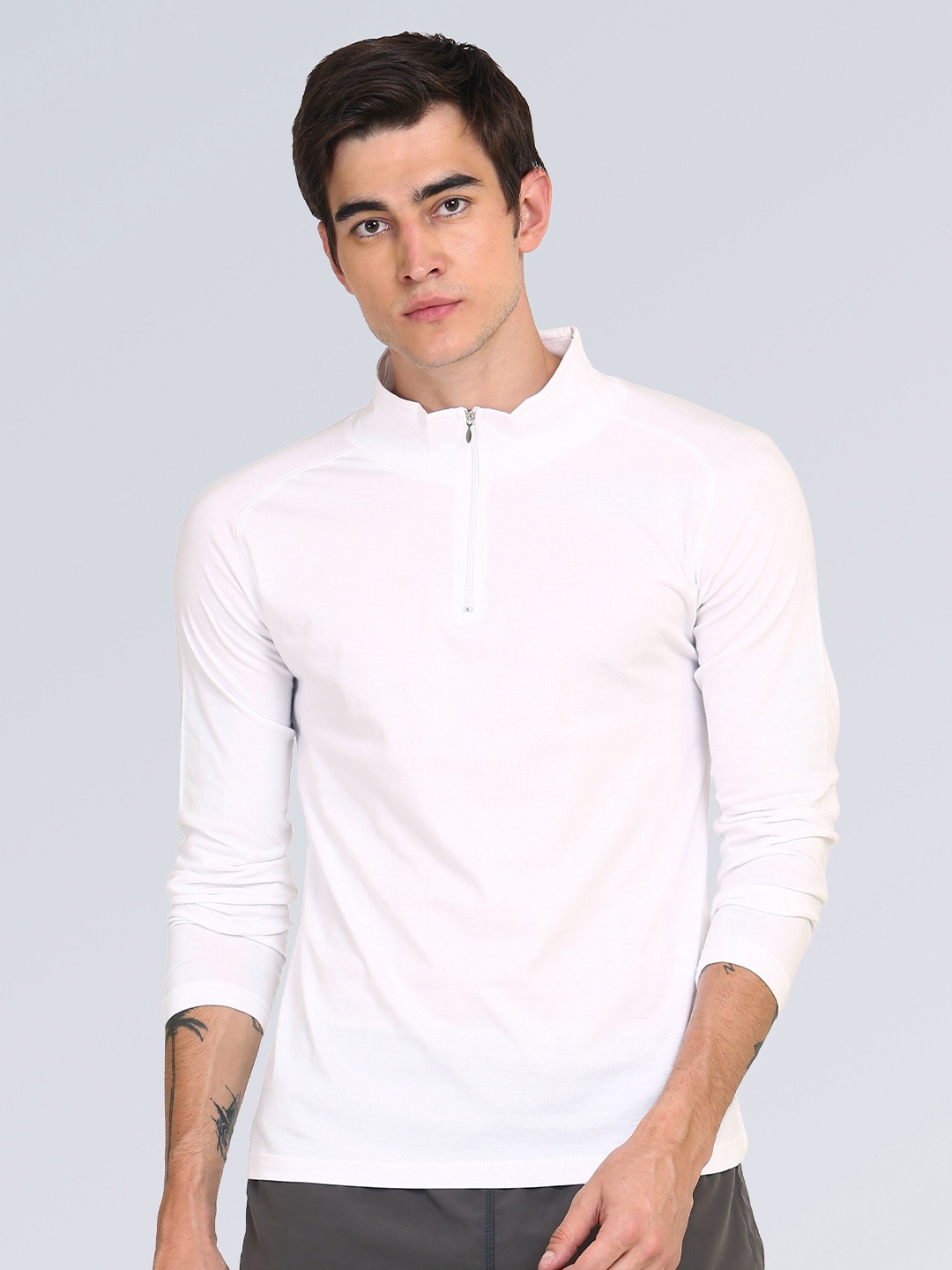 

appulse Men High Neck Cotton Slim Fit T-shirt, White