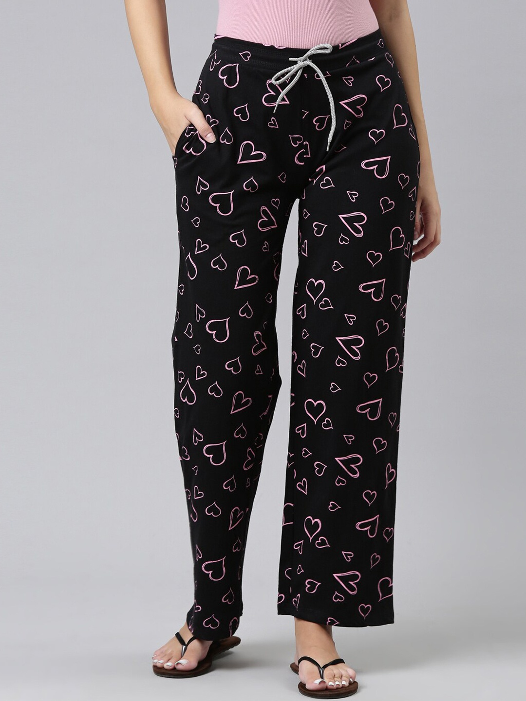 

Kryptic Women Printed Pure Cotton Relaxed Fit Lounge Pants, Black