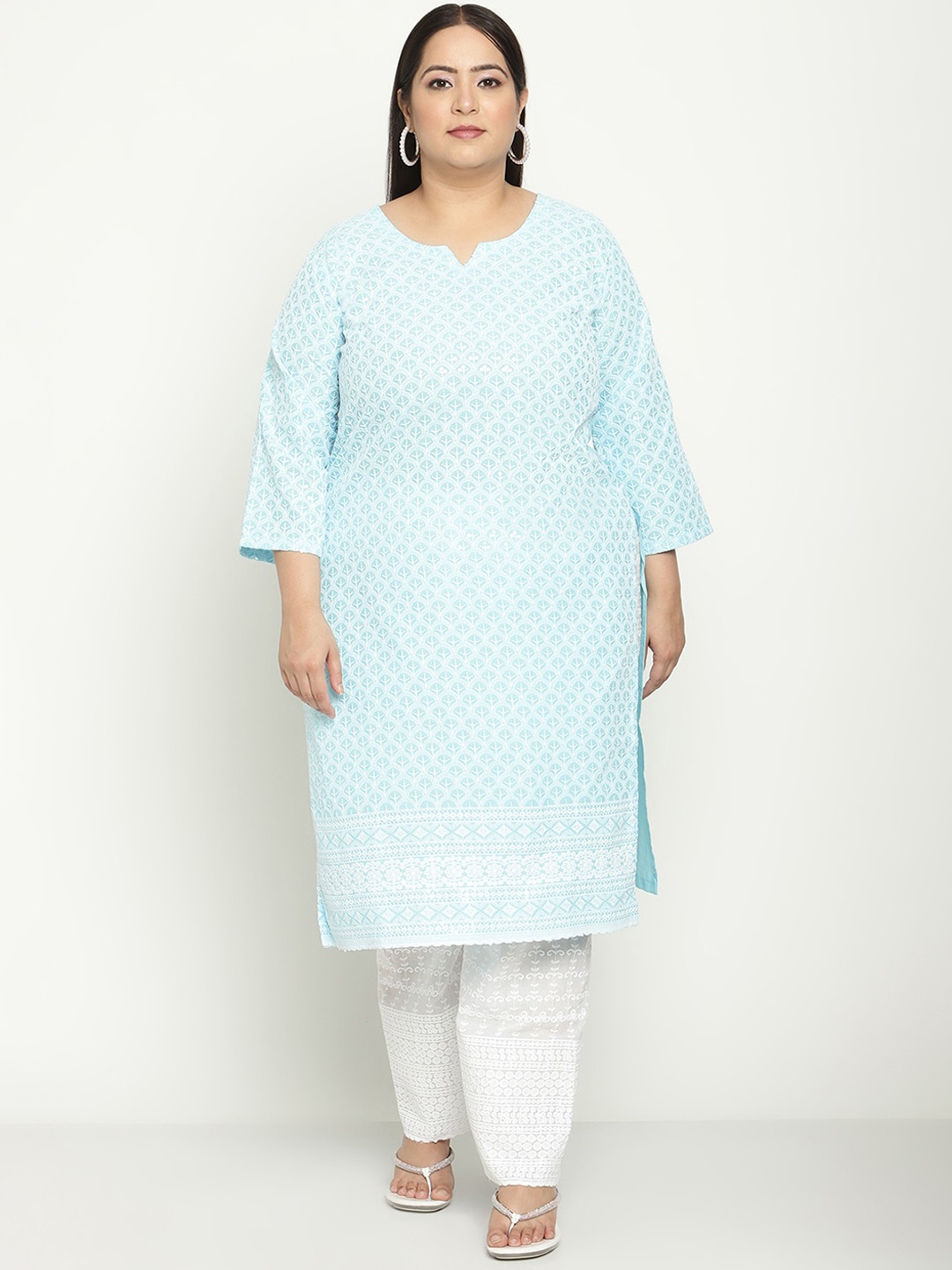 

KALINI Women Ethnic Motifs Embroidered Chikankari Kurta, Blue