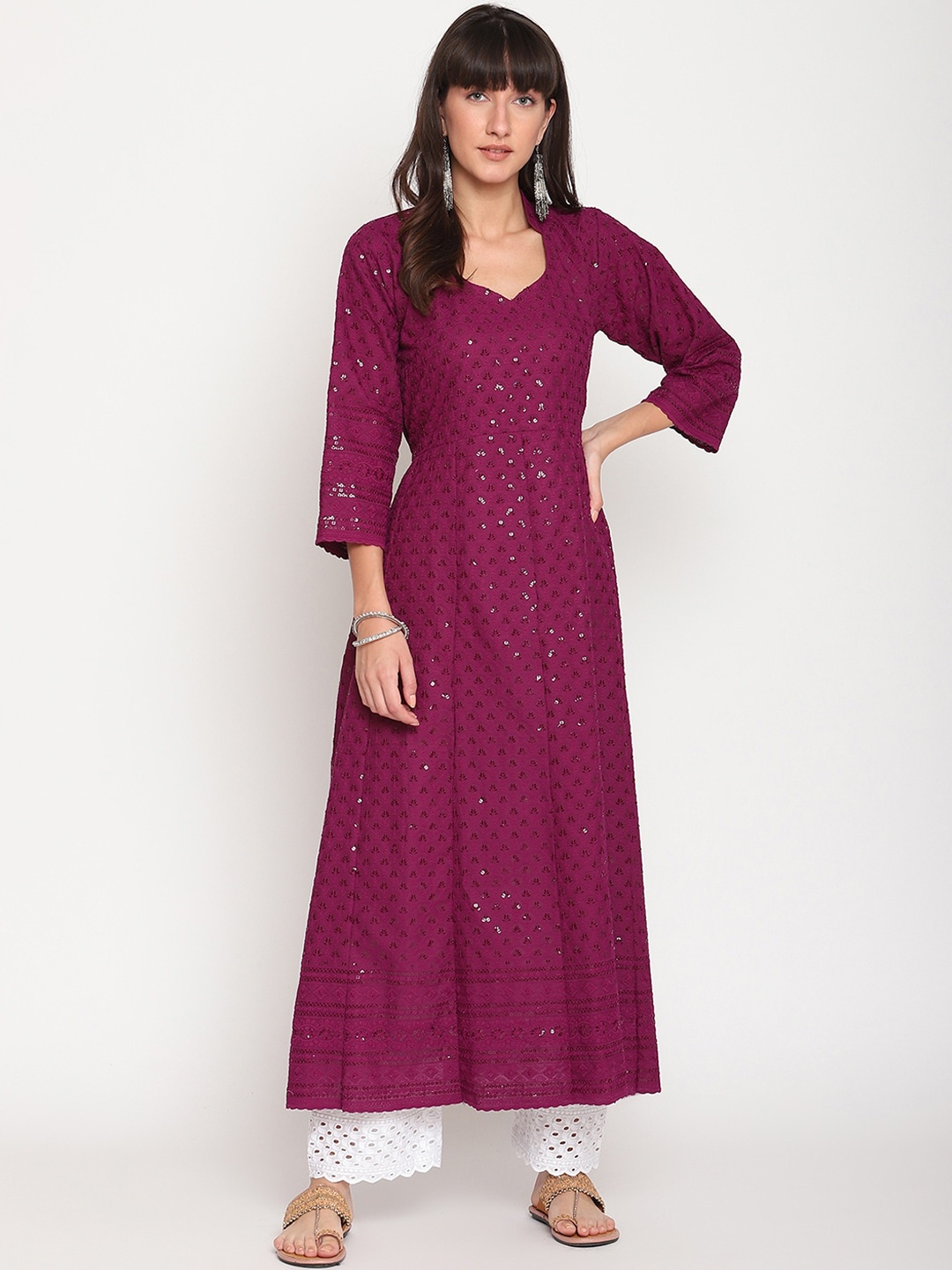

KALINI Women Ethnic Motifs Embroidered Cotton Anarkali Kurta, Magenta