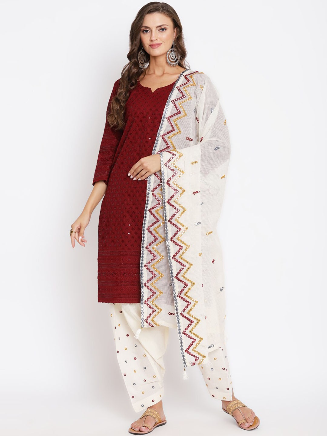 

KALINI Women Ethnic Motifs Embroidered Sequinned Pure Cotton Kurta With Salwar & Dupatta, Maroon