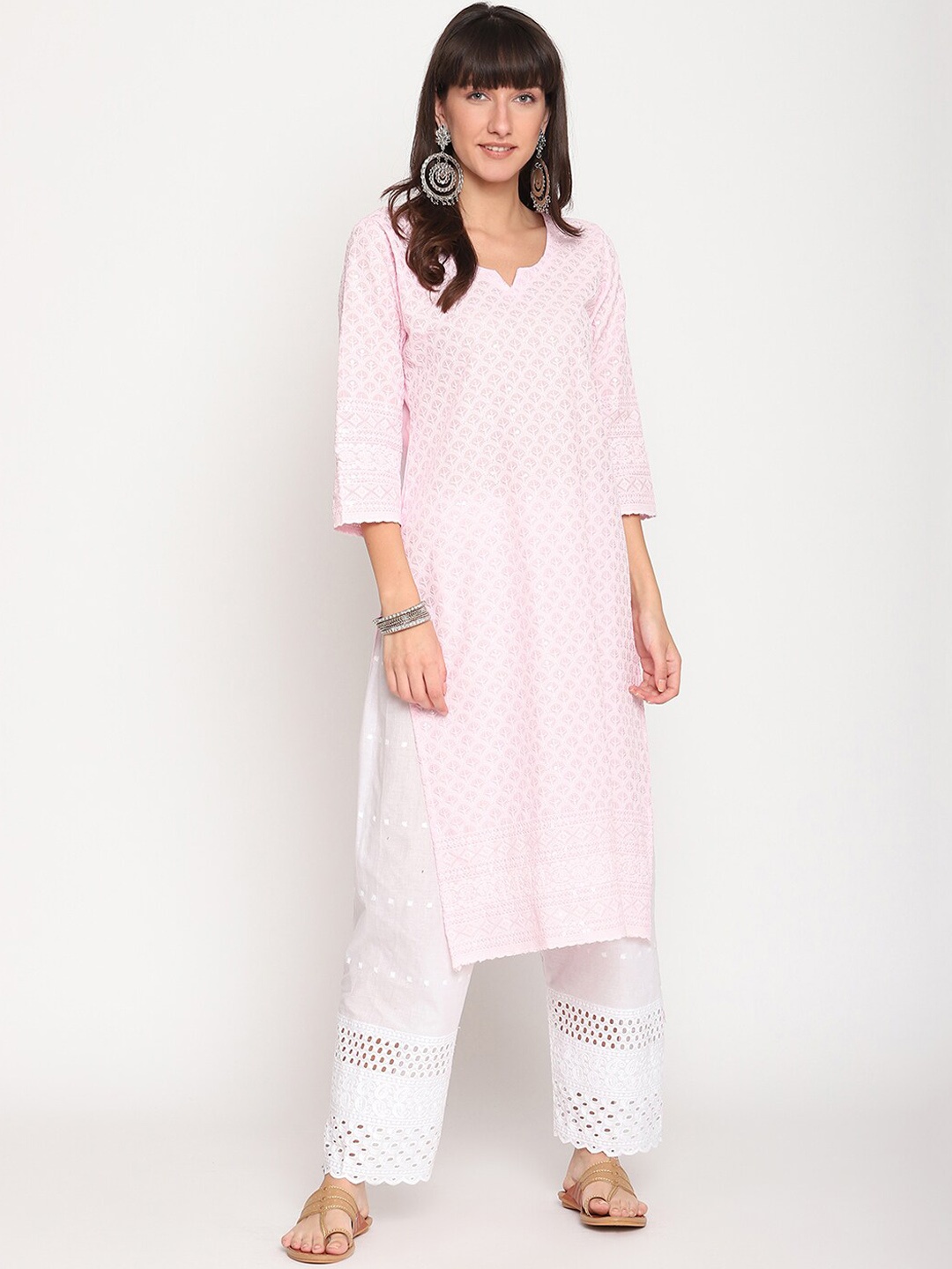 

KALINI Women Embellished Notch Neck Cotton Kurta, Pink