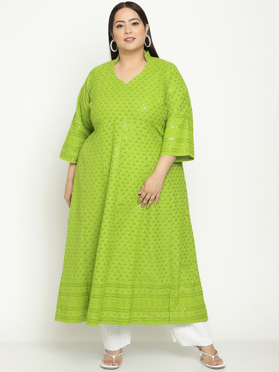

KALINI Plus Size Women Ethnic Motifs Embroidered Anarkali Kurta, Green