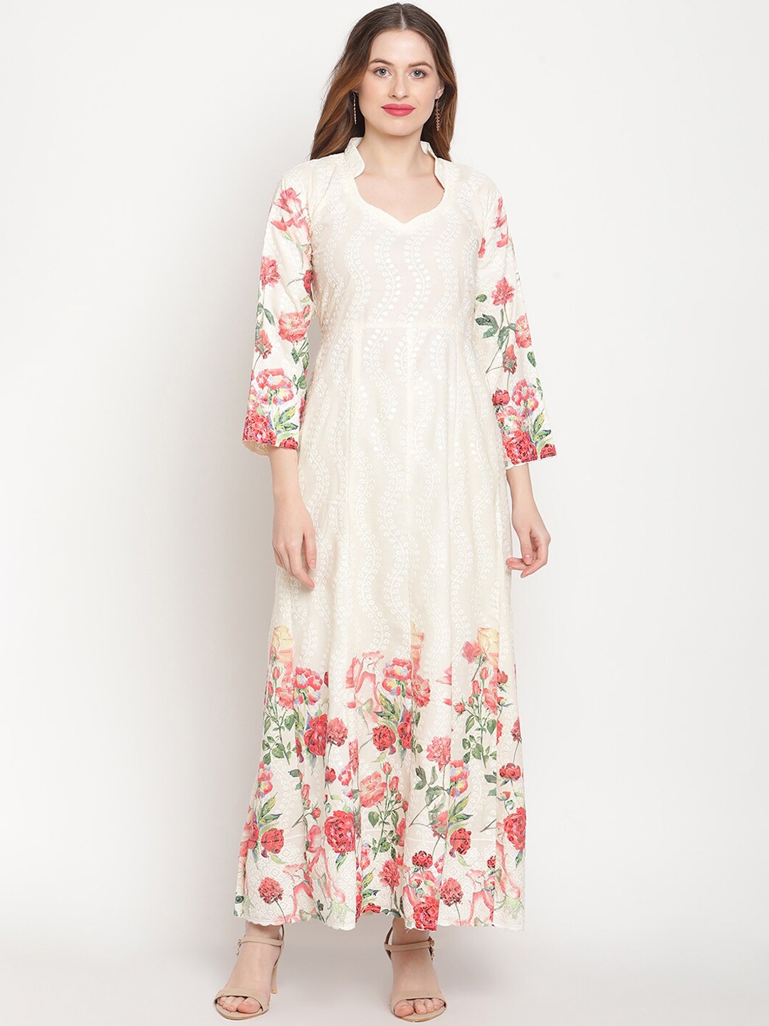 

KALINI Women White Floral Printed Anarkali Kurta
