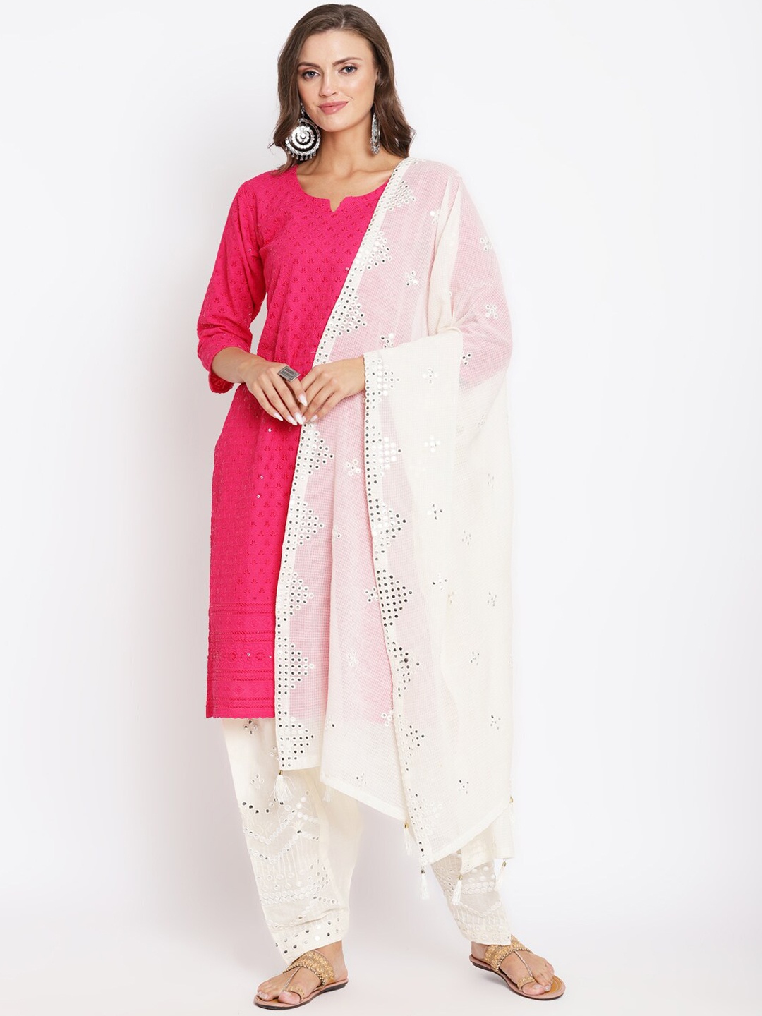 

KALINI Women Ethnic Motifs Embroidered Sequinned Pure Cotton Kurta with Salwar & Dupatta, Pink