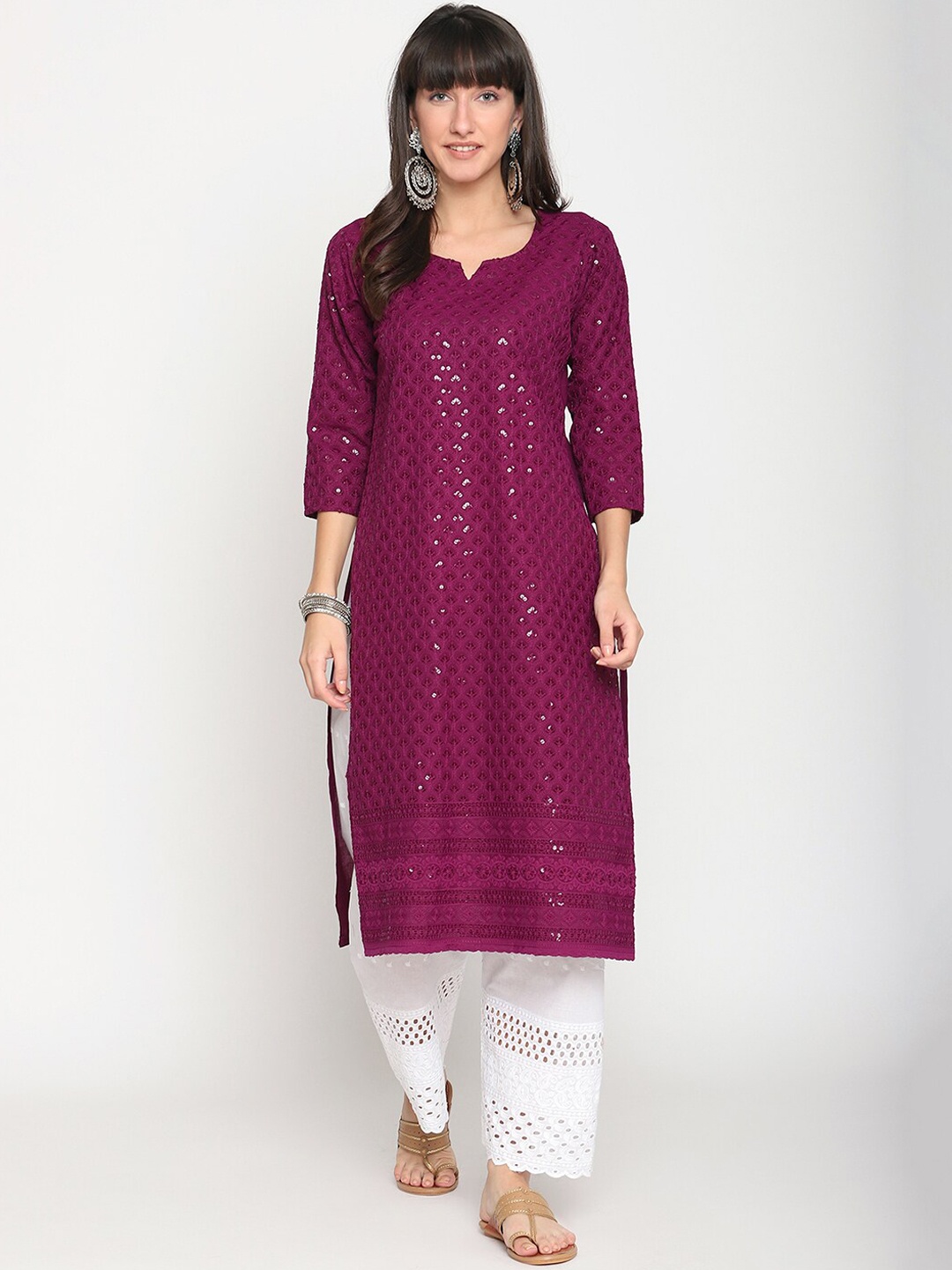 

KALINI Ethnic Motifs Embroidered Cotton Kurta, Purple