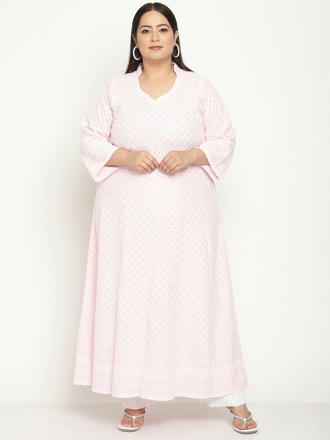 

KALINI Plus Size Ethnic Motifs Chikankari Anarkali Cotton Kurta, Pink