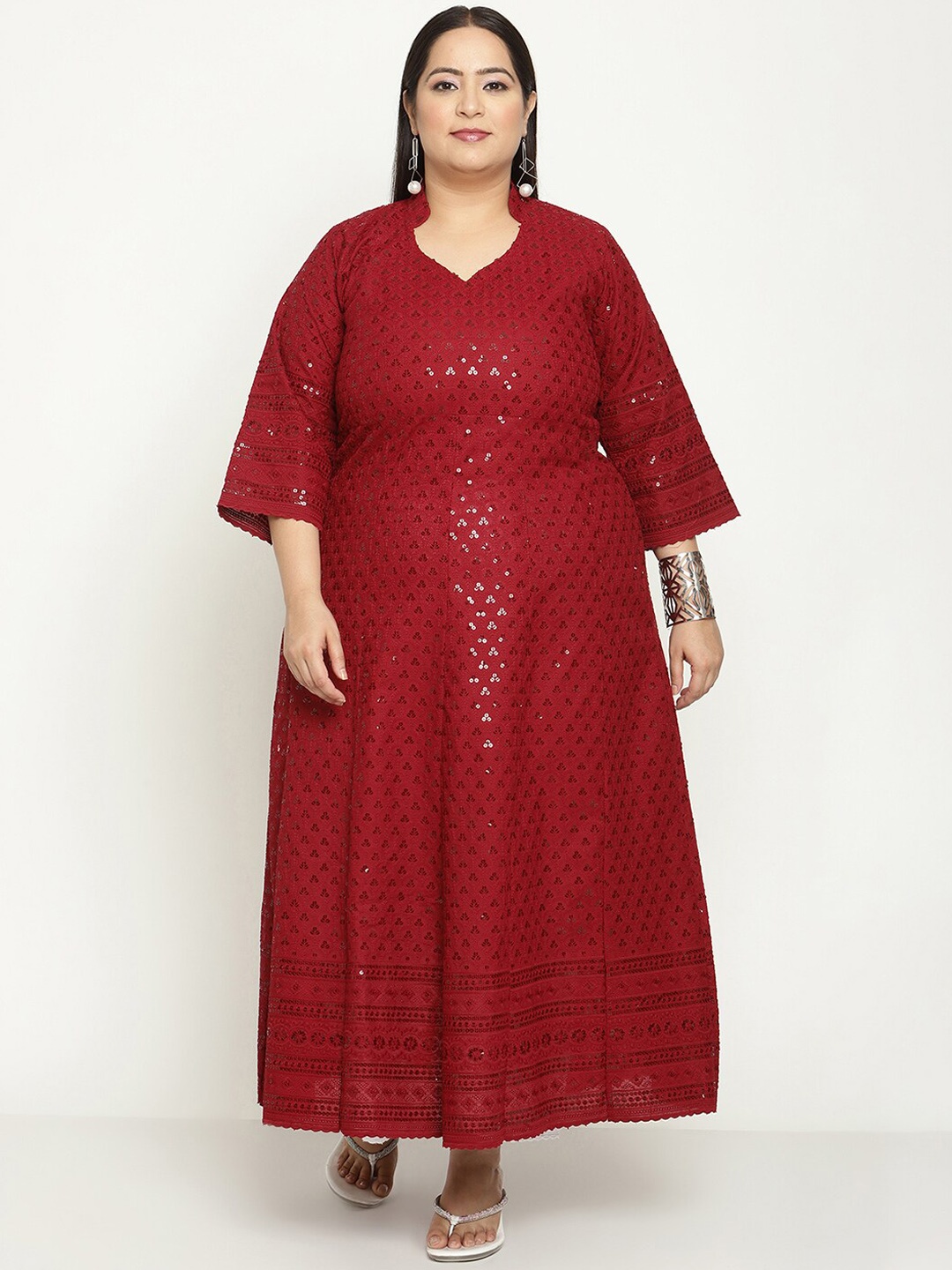 

KALINI Women Plus Size Ethnic Motifs Embroidered Sequined Anarkali Kurta, Maroon