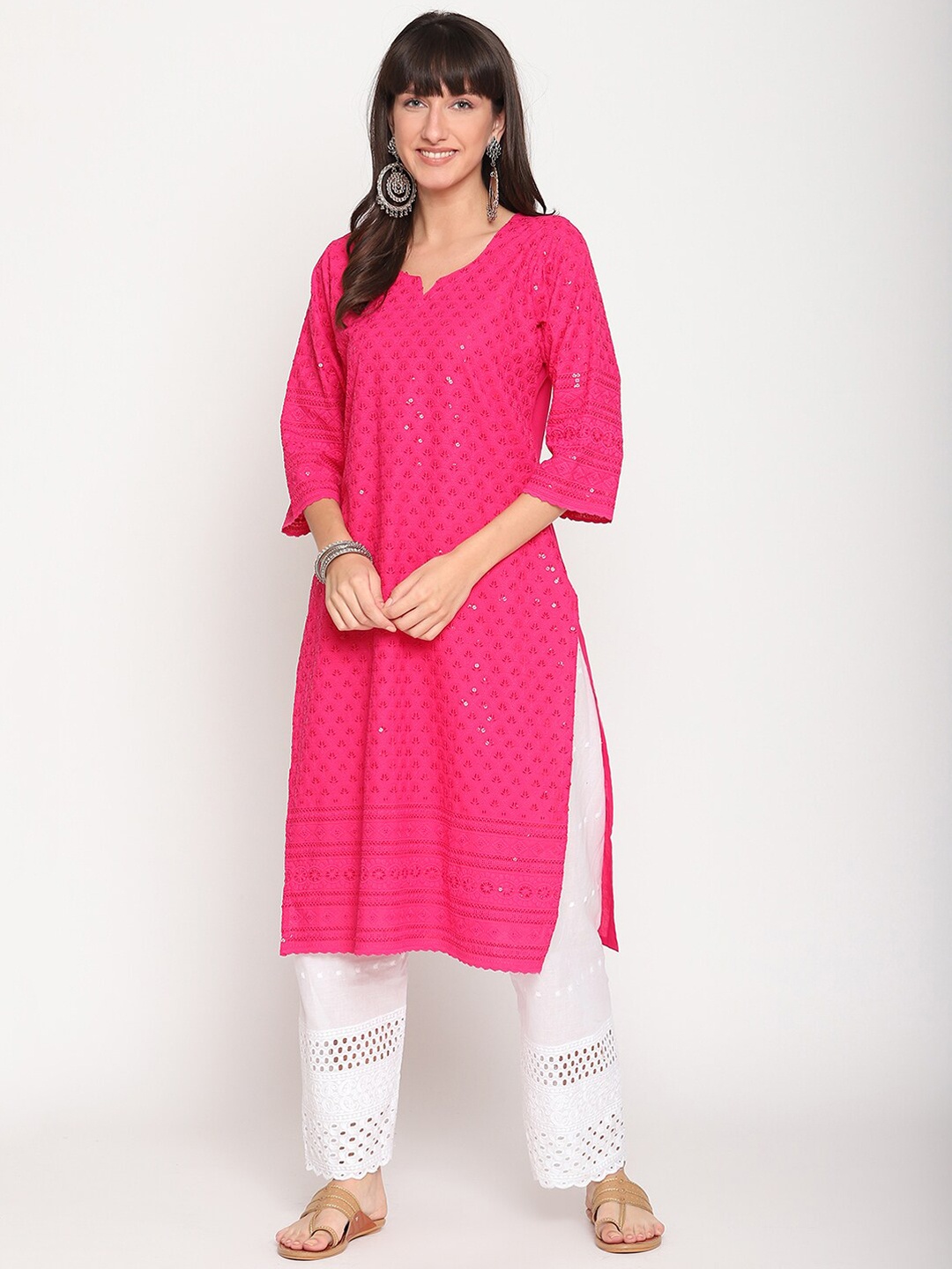 

KALINI Women Ethnic Motifs Embroidered Sequined Cotton Kurta, Magenta