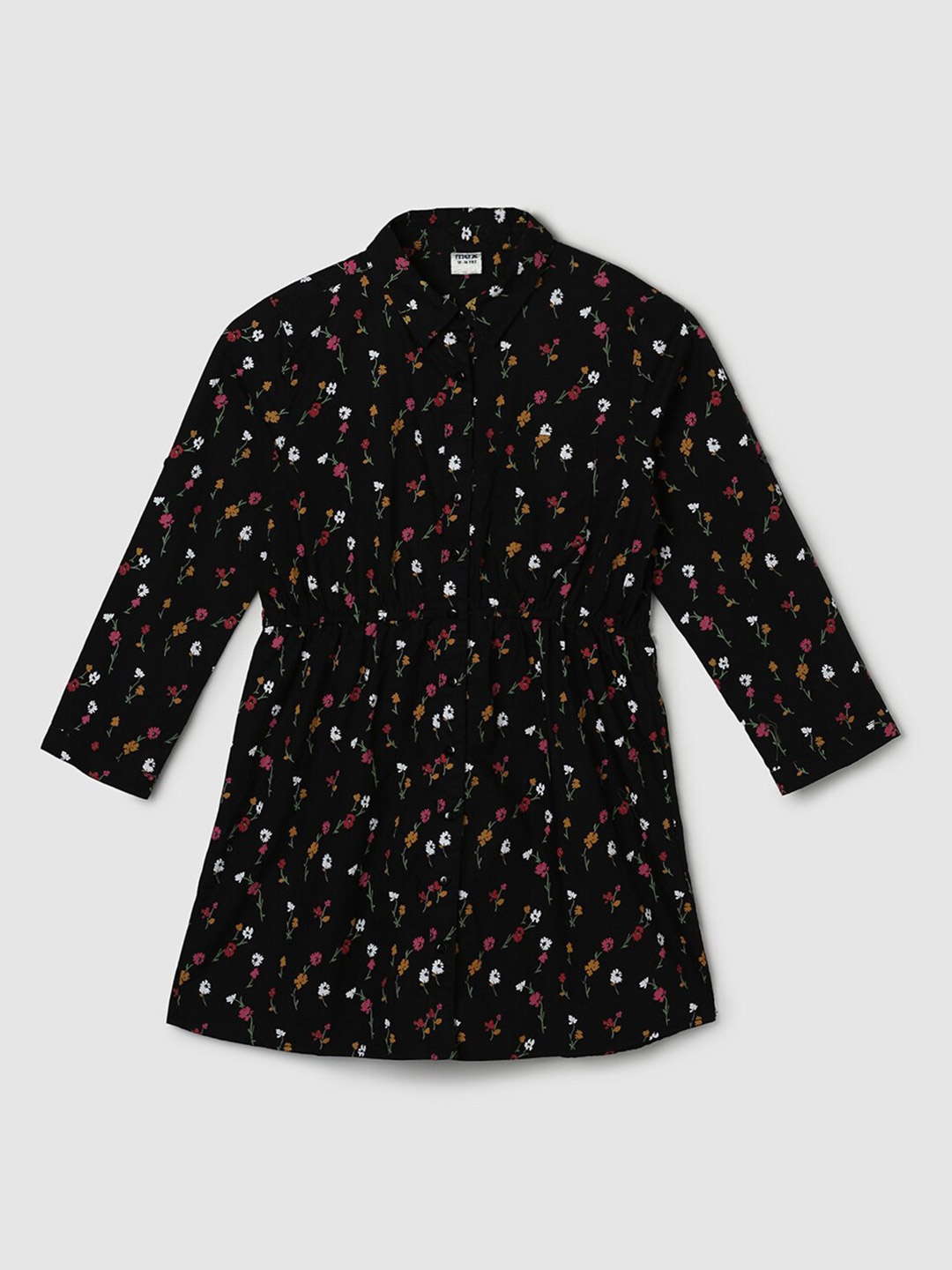 

max Girls Shirt Collar Printed Tunic, Black