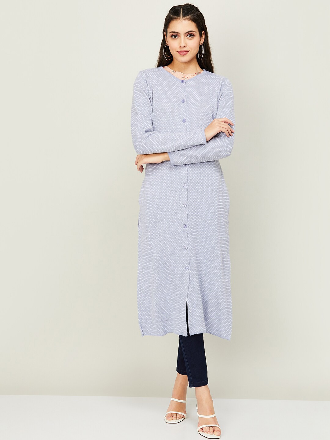 

Colour Me by Melange Women Self Design Acrylic Kurta, Blue
