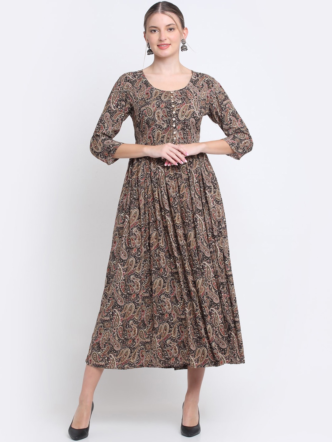 

KALINI Black Ethnic Motifs Midi Dress