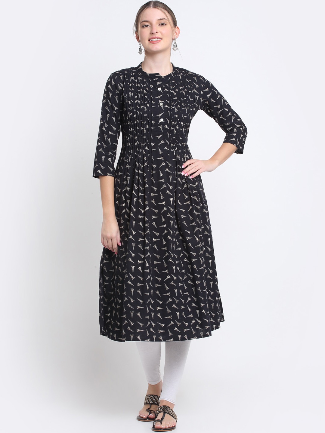 

KALINI Quirky Printed Cotton Kurta, Black