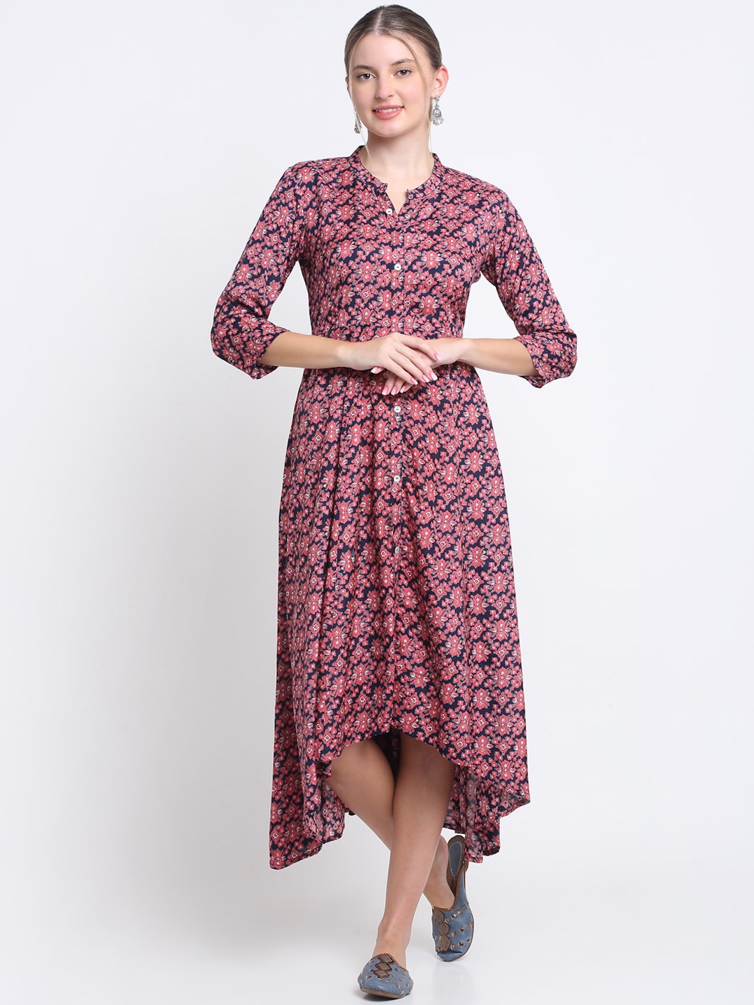 

KALINI Women Floral Printed Fit And Flare Dress, Blue
