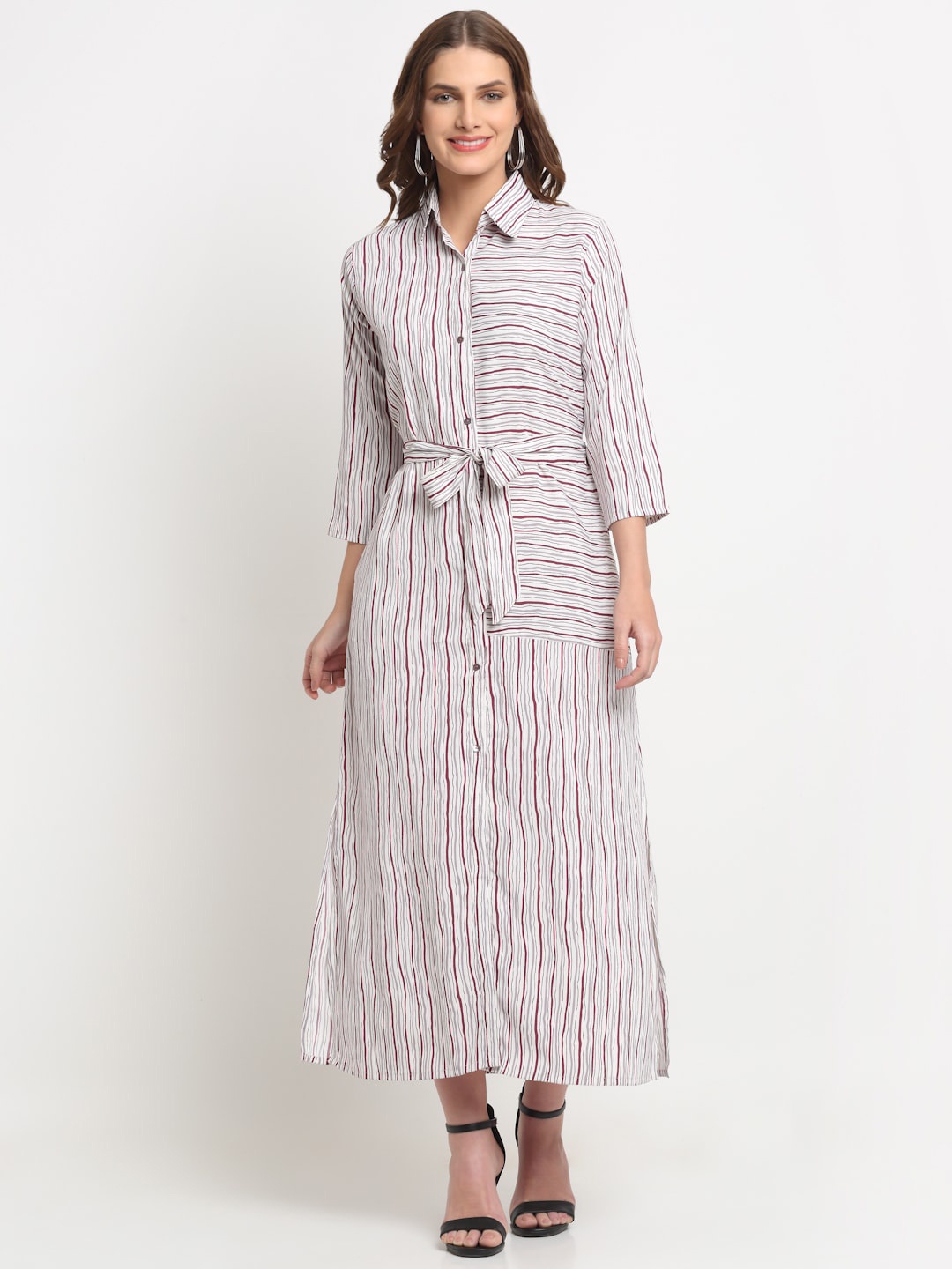 

KALINI Striped Shirt Dress, Burgundy