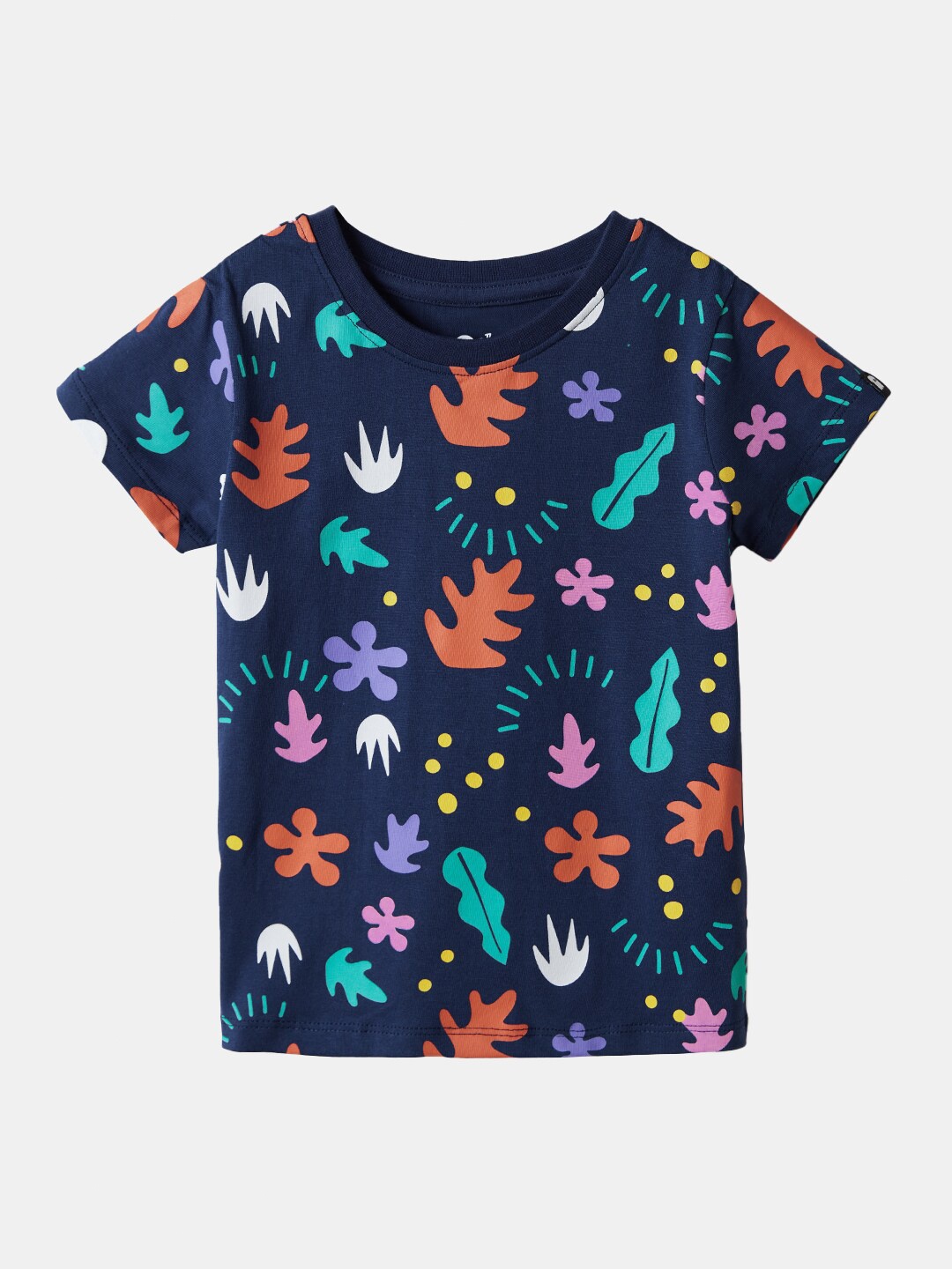 

The Souled Store Girls Floral Printed Pure Cotton T-shirt, Navy blue