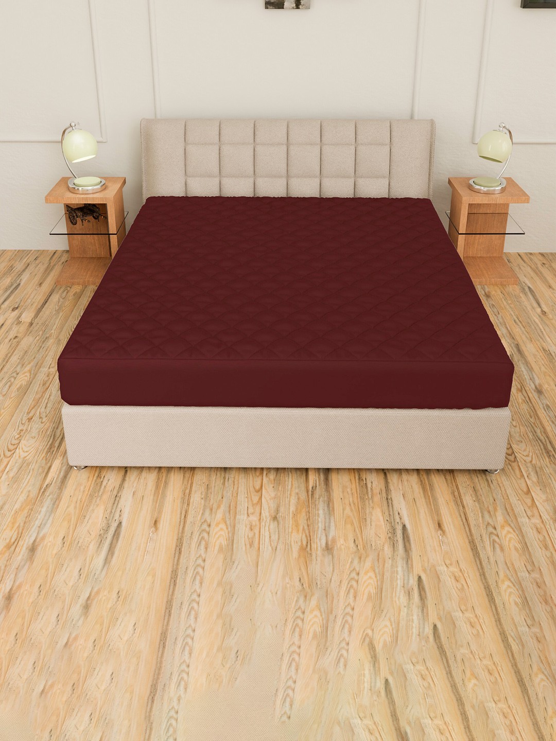 

CURIOUS LIFESTYLE Maroon Quilted Cotton Queen Size Fitted Water Proof Mattress Protector