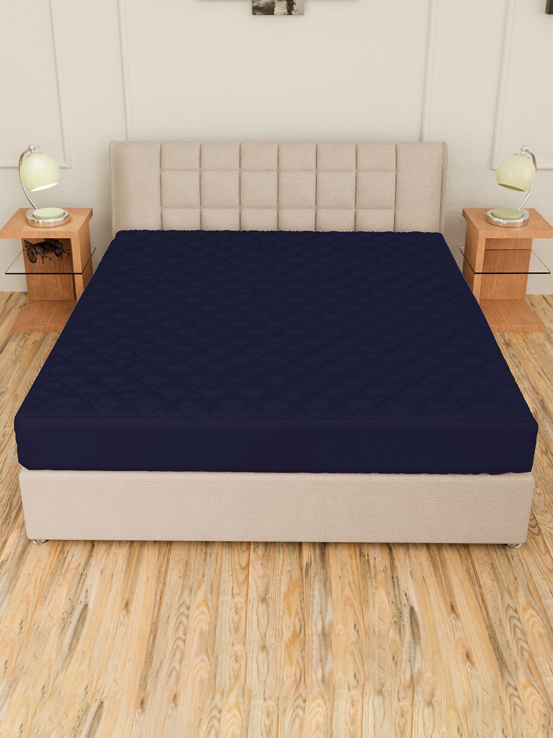 

CURIOUS LIFESTYLE Blue Quilted Cotton Queen Size Fitted Water-Proof Mattress Protector