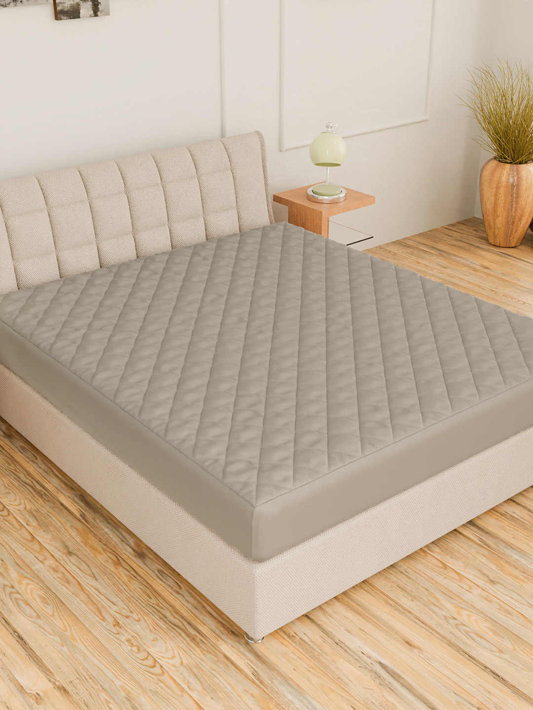 

CURIOUS LIFESTYLE Grey Quilted Cotton King Size Fitted Water-Proof Mattress Protector