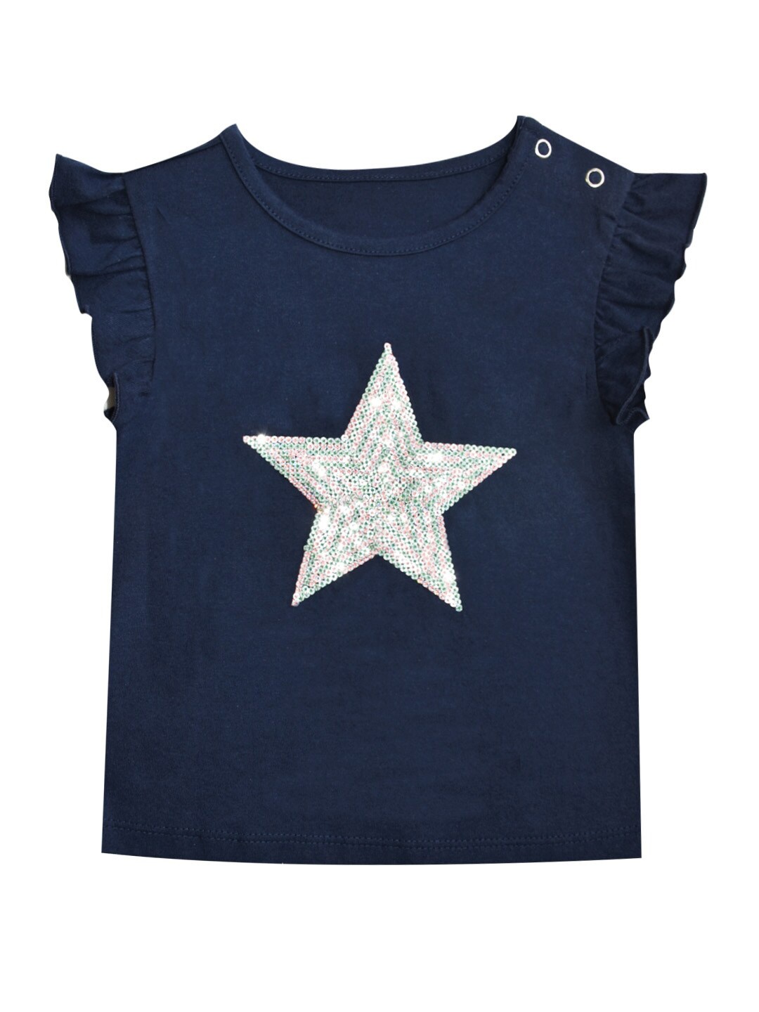 

milou Flutter Sleeves Embellished Cotton Top, Navy blue