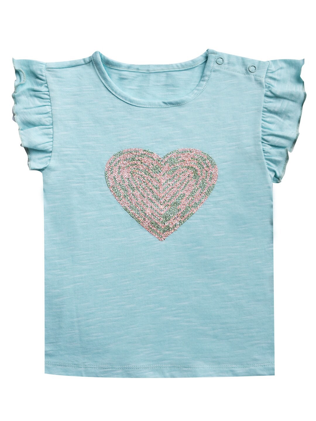 

milou Flutter Sleeves Embellished Cotton Top, Blue