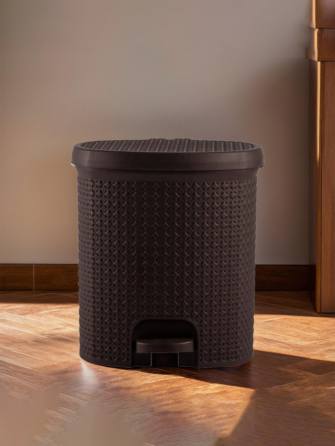 

Kuber Industries Brown & Black Textured Pedal Dustbin Bucket Waste Paper Bin 12 L