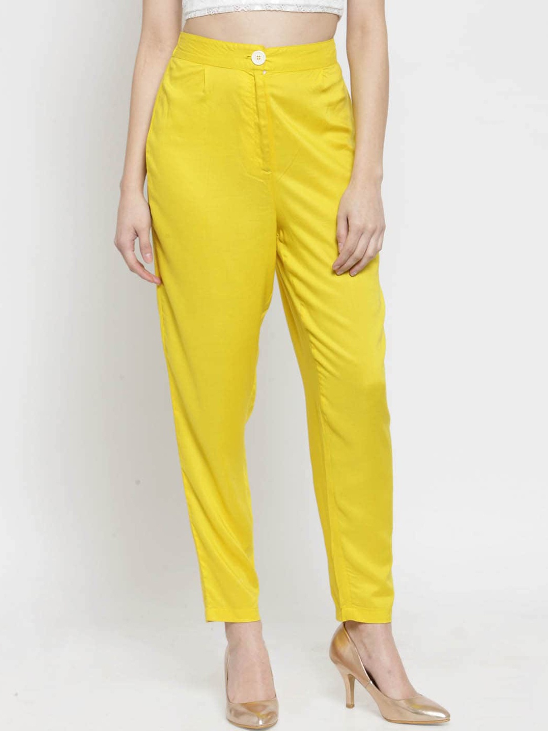 

Sera Women Mid-Rise Pleated Cigarette Trousers, Yellow