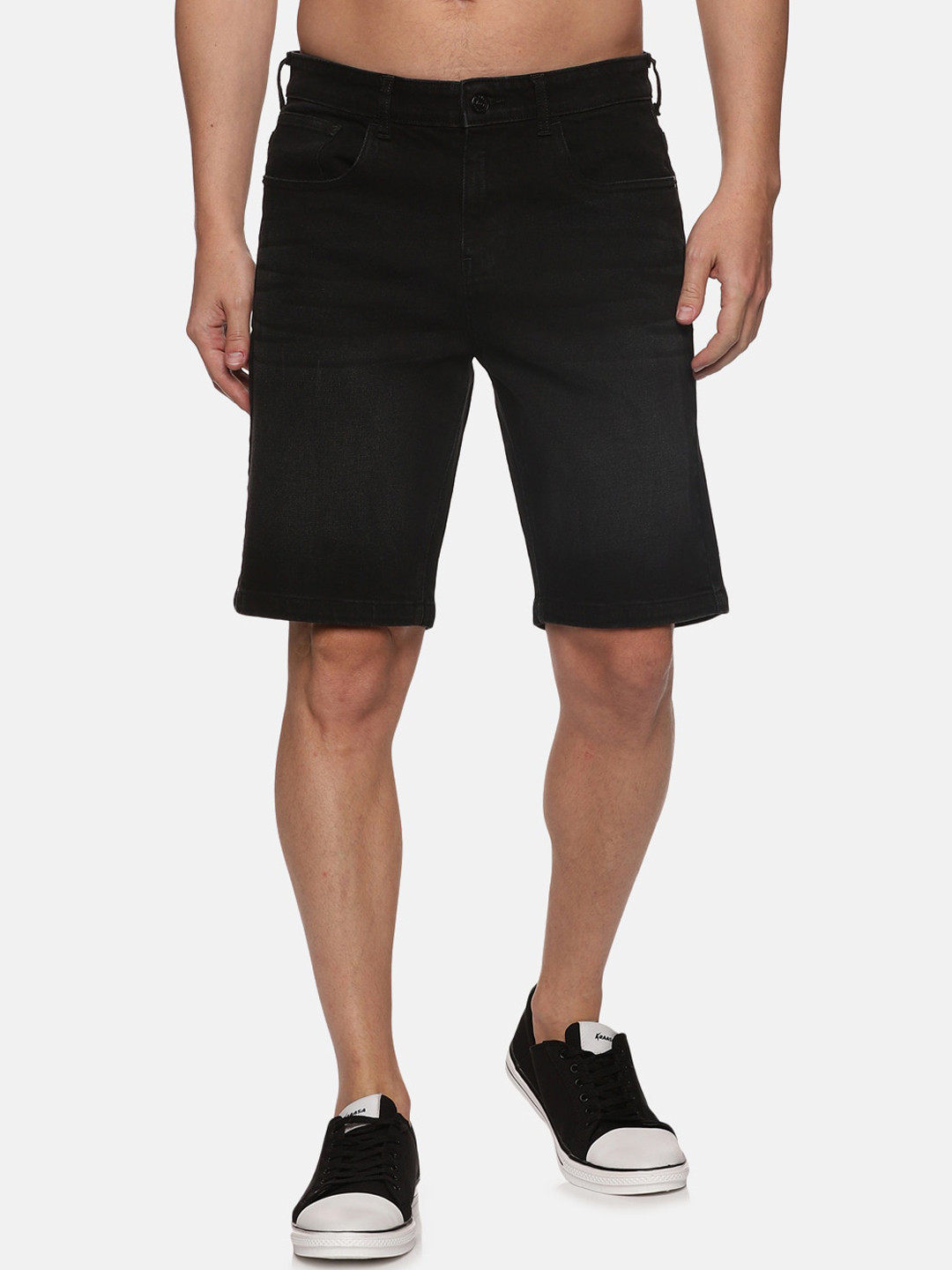 

Old Grey Men Washed Slim Fit Denim Shorts, Black