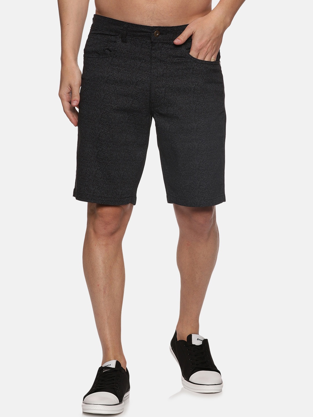 

Old Grey Men Slim Fit Cotton Shorts, Black