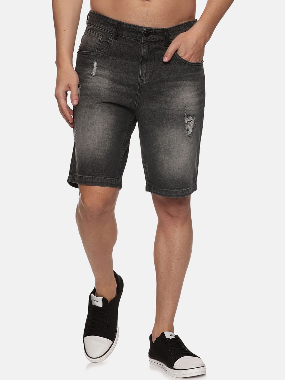 

Old Grey Men Washed Slim Fit Denim Shorts, Black