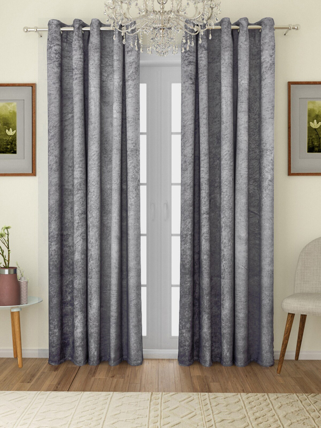 

ROMEE Grey & Black 2 Pcs Abstract Room Darkening Velvet Door Curtains
