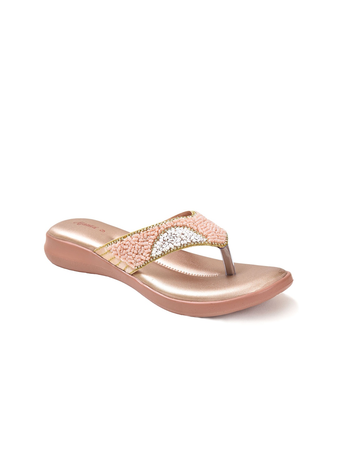 

Ajanta Women Embellished Ethnic T-Strap Flats, Rose gold