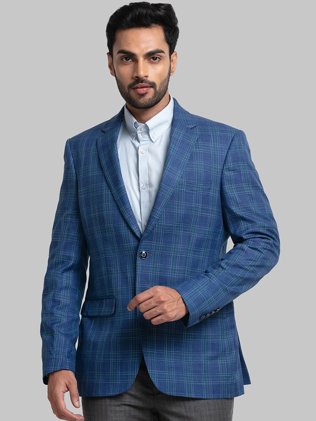 

Raymond Men Checked Single Breasted Blazers, Blue