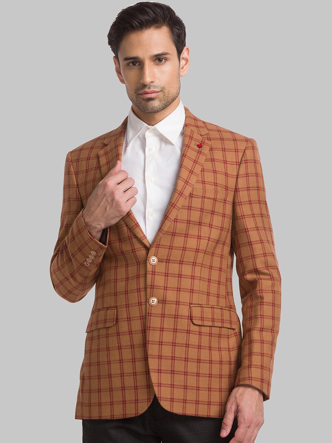 

Raymond Men Checked Single Breasted Formal Blazers, Mustard